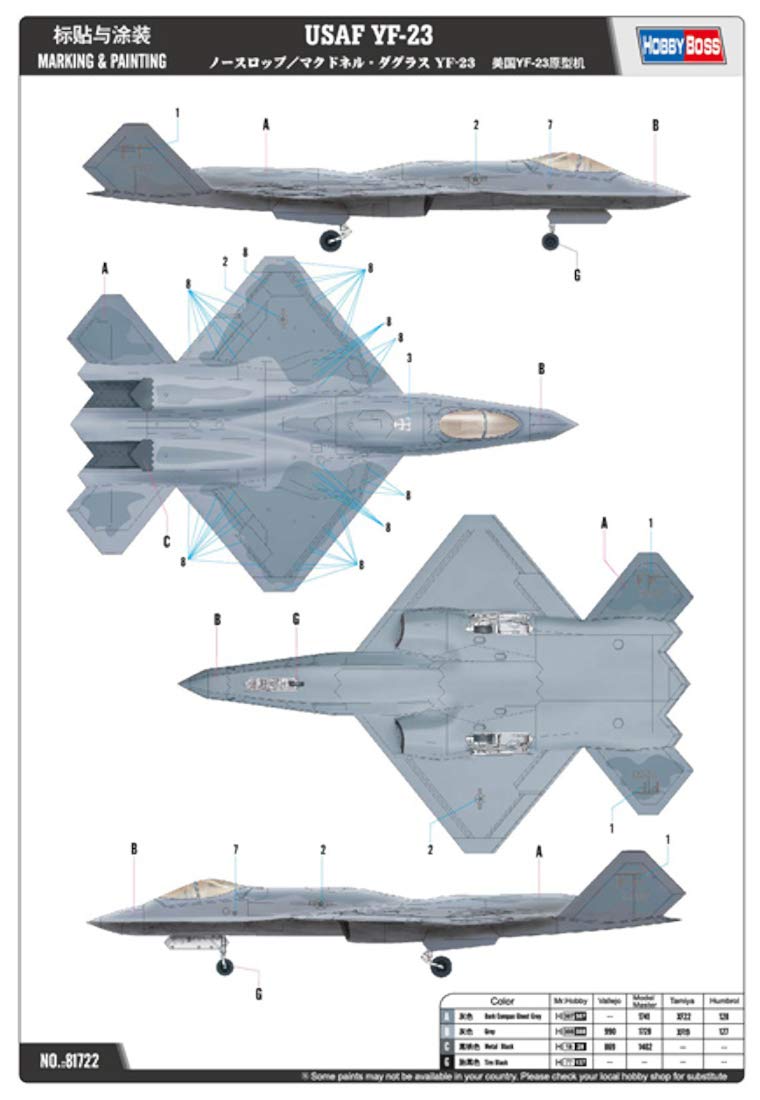 Hobby Boss US YF-23 Prototype Airplane Model Building Kit - Image 5